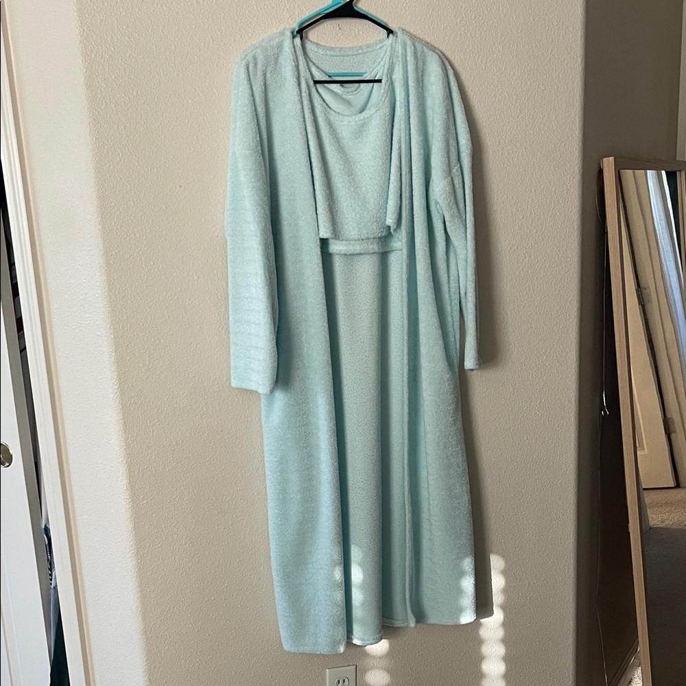Light Blue Long Sleeve Dress with Shawl